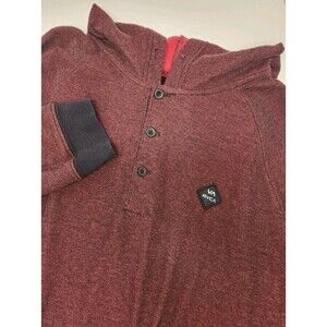 RVCA Hooded Henley Sweater Shirt‎ Men's L Burgundy Long Sleeve Logo Regular Fit